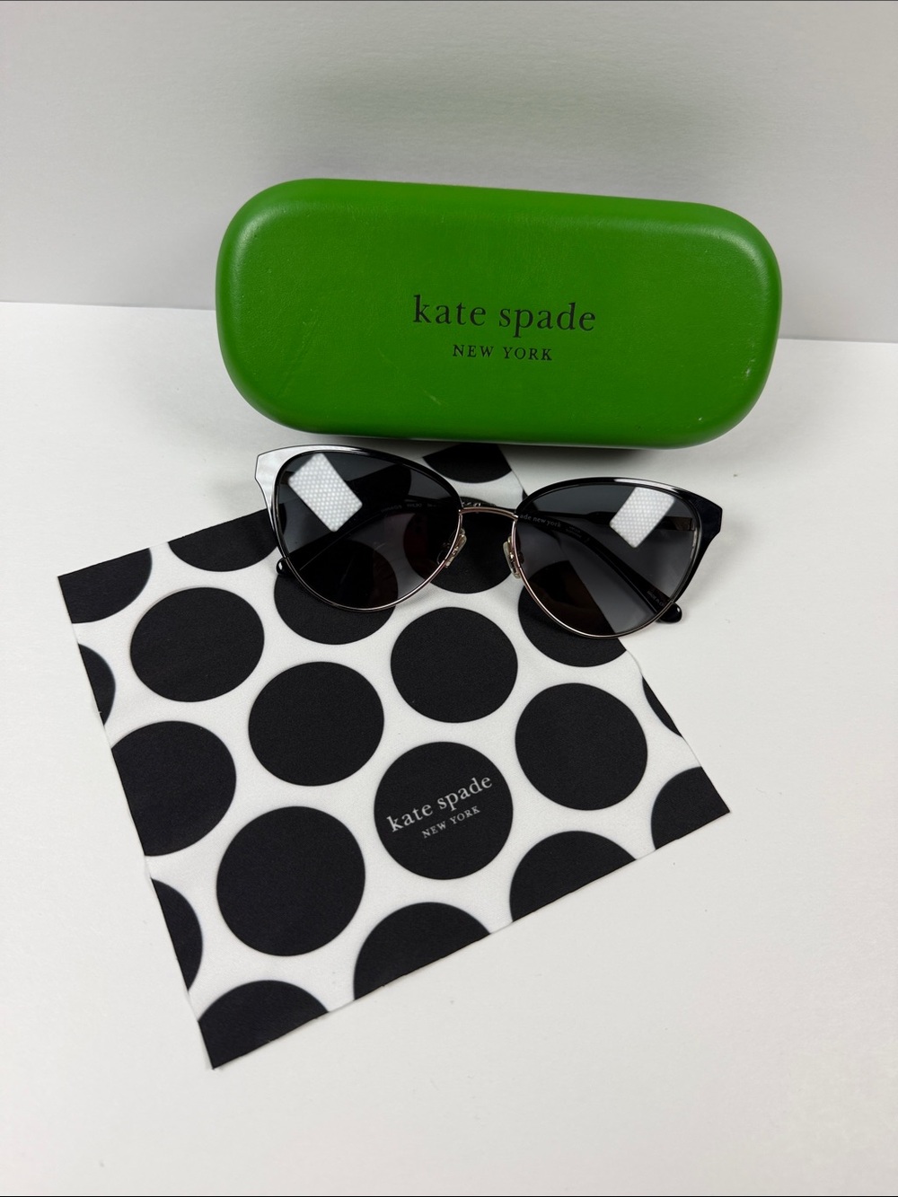 kate spade Black Cat-Eye Sunglasses with Green Case